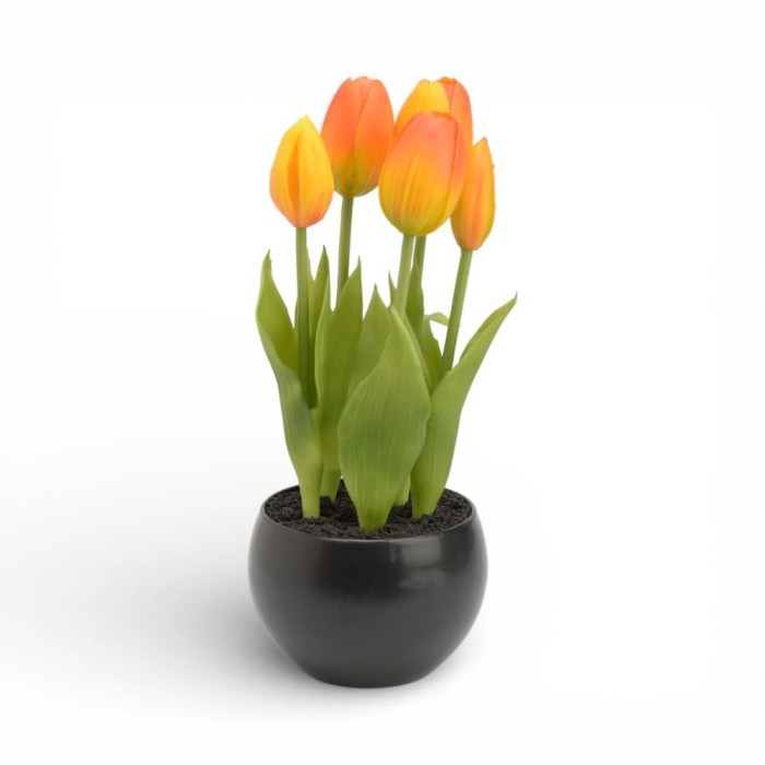 VASO TULIPANI CM.24 3 FIORI 2 BOCCIOLI ARANCIO